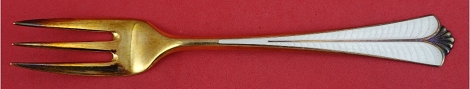 Pastry Fork 3-tine w/ white enamel vermeil 5 3/4